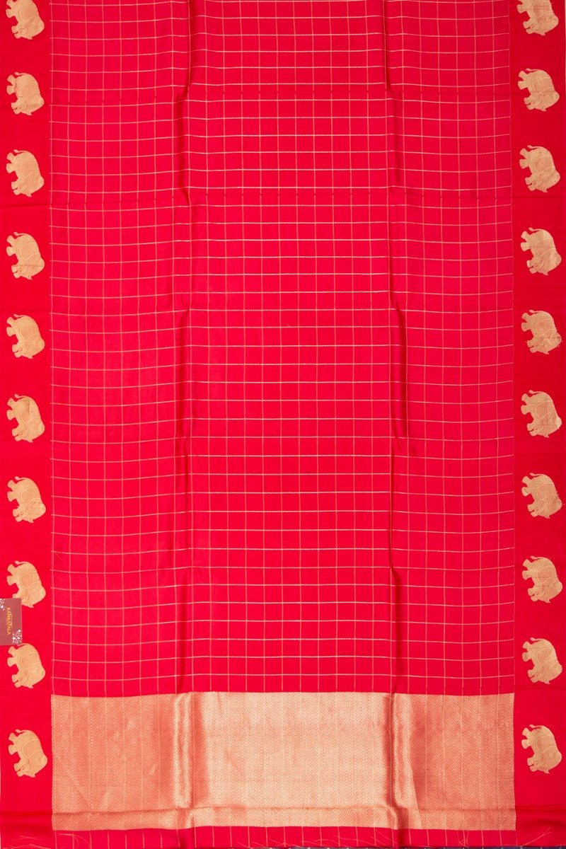 Banarasi Katan Silk Checks Red Saree