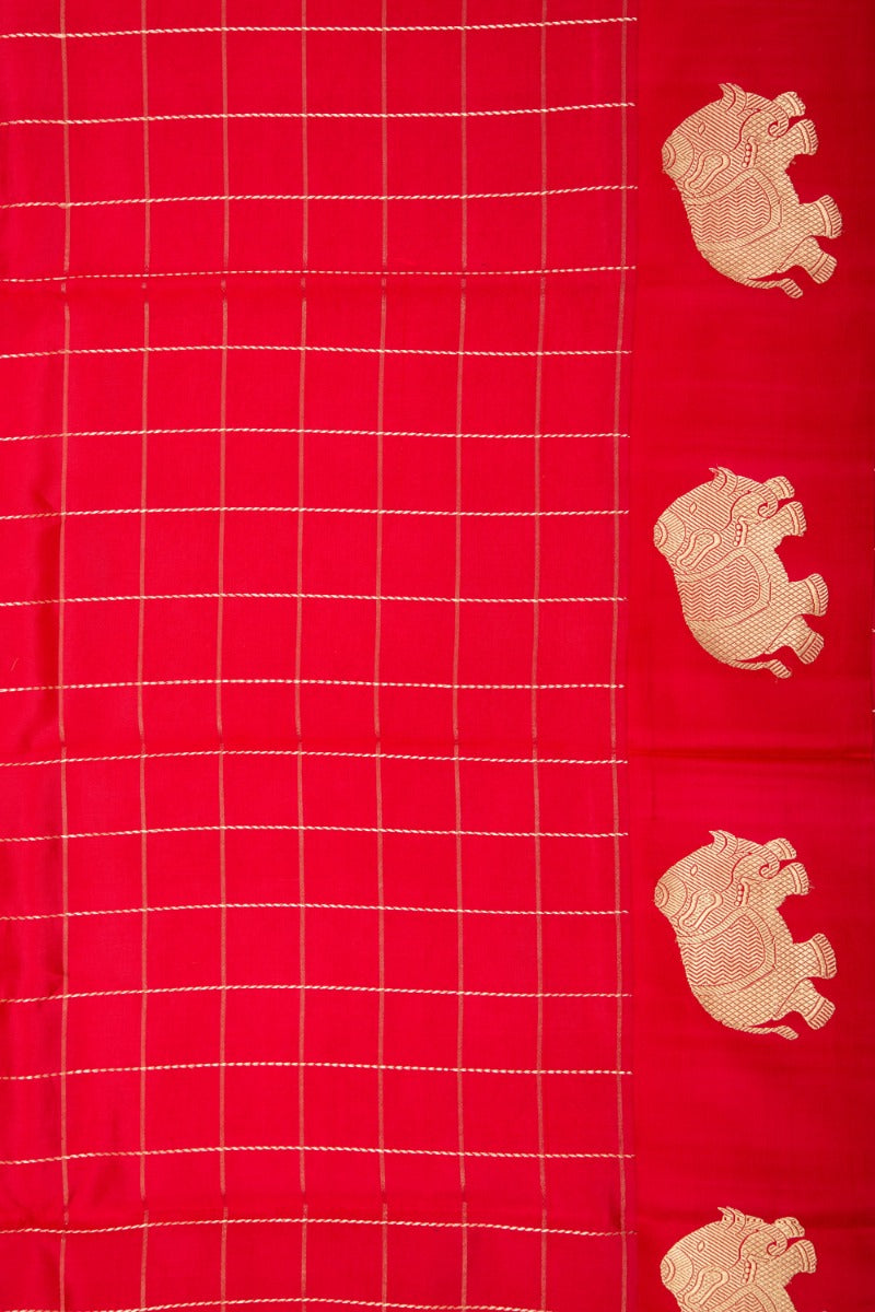 Banarasi Katan Silk Checks Red Saree