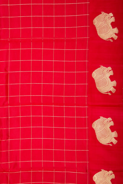 Banarasi Katan Silk Checks Red Saree