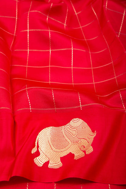Banarasi Katan Silk Checks Red Saree
