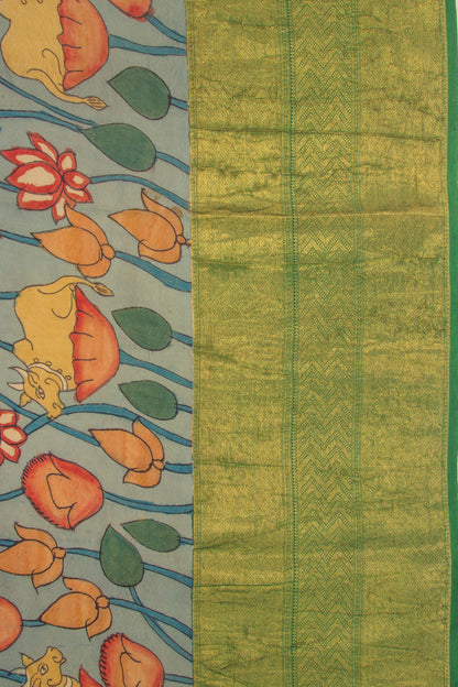 Kanchipuram Silk Kalamkari Blue Saree