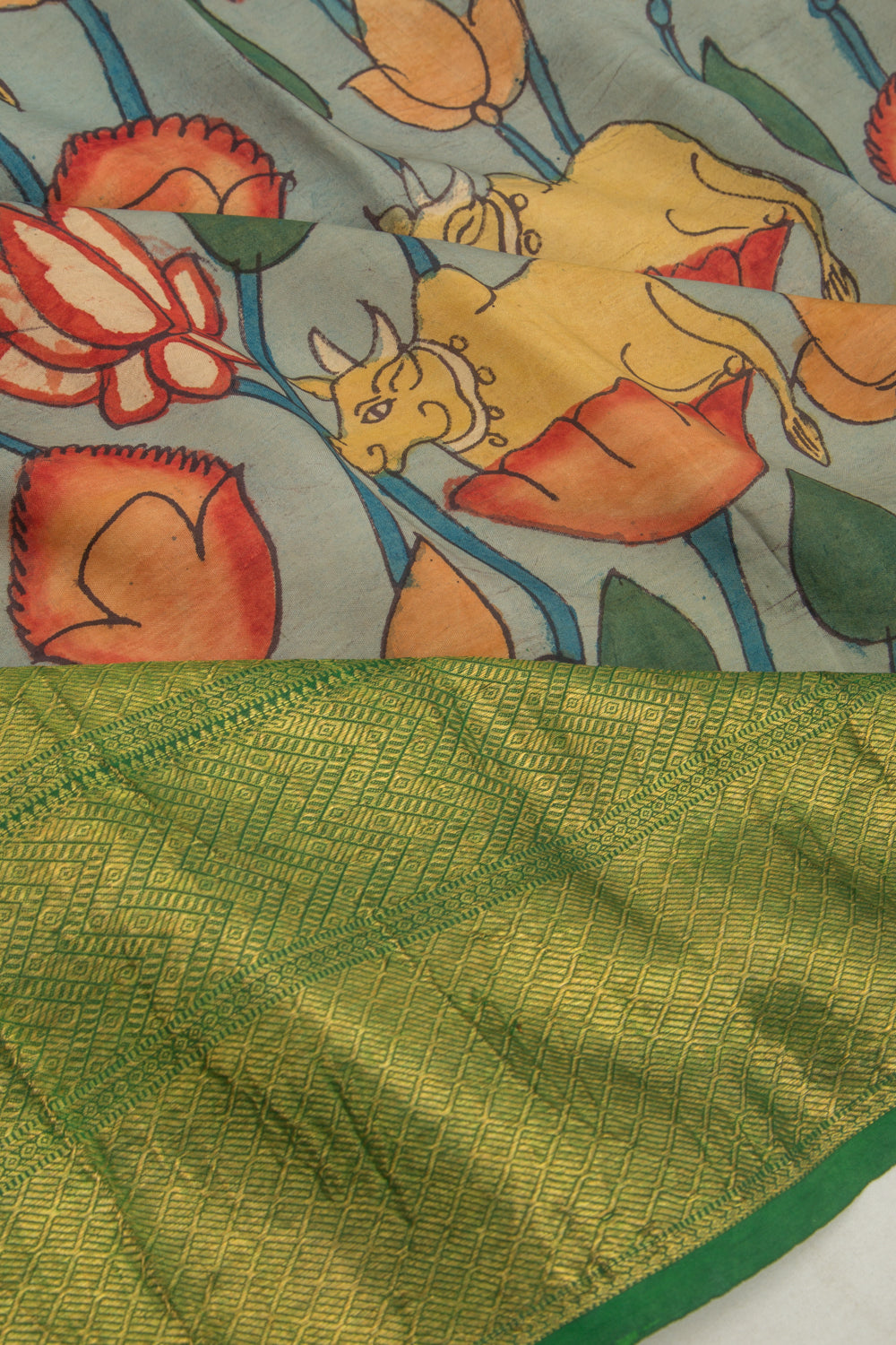 Kanchipuram Silk Kalamkari Blue Saree