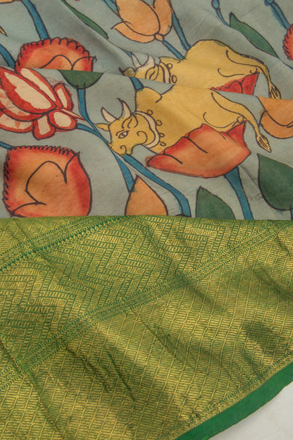 Kanchipuram Silk Kalamkari Blue Saree
