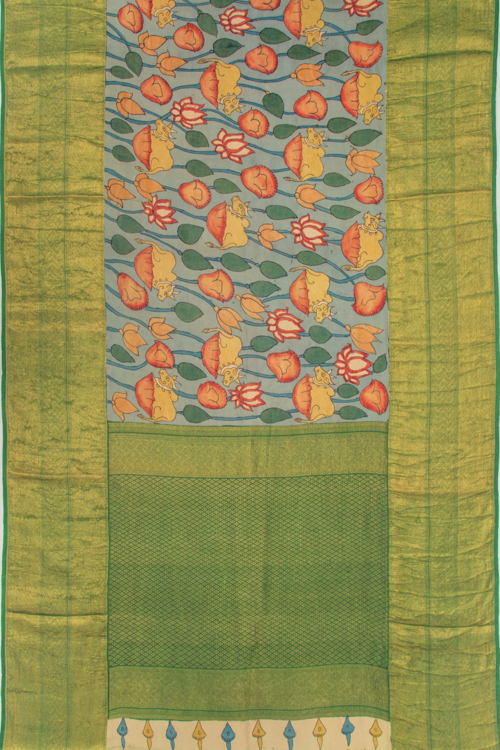 Kanchipuram Silk Kalamkari Blue Saree