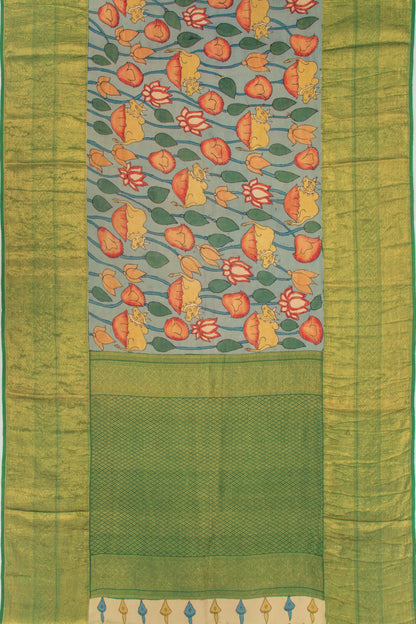 Kanchipuram Silk Kalamkari Blue Saree