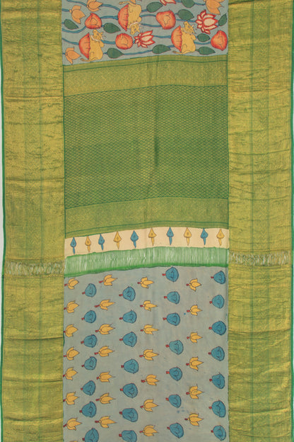 Kanchipuram Silk Kalamkari Blue Saree