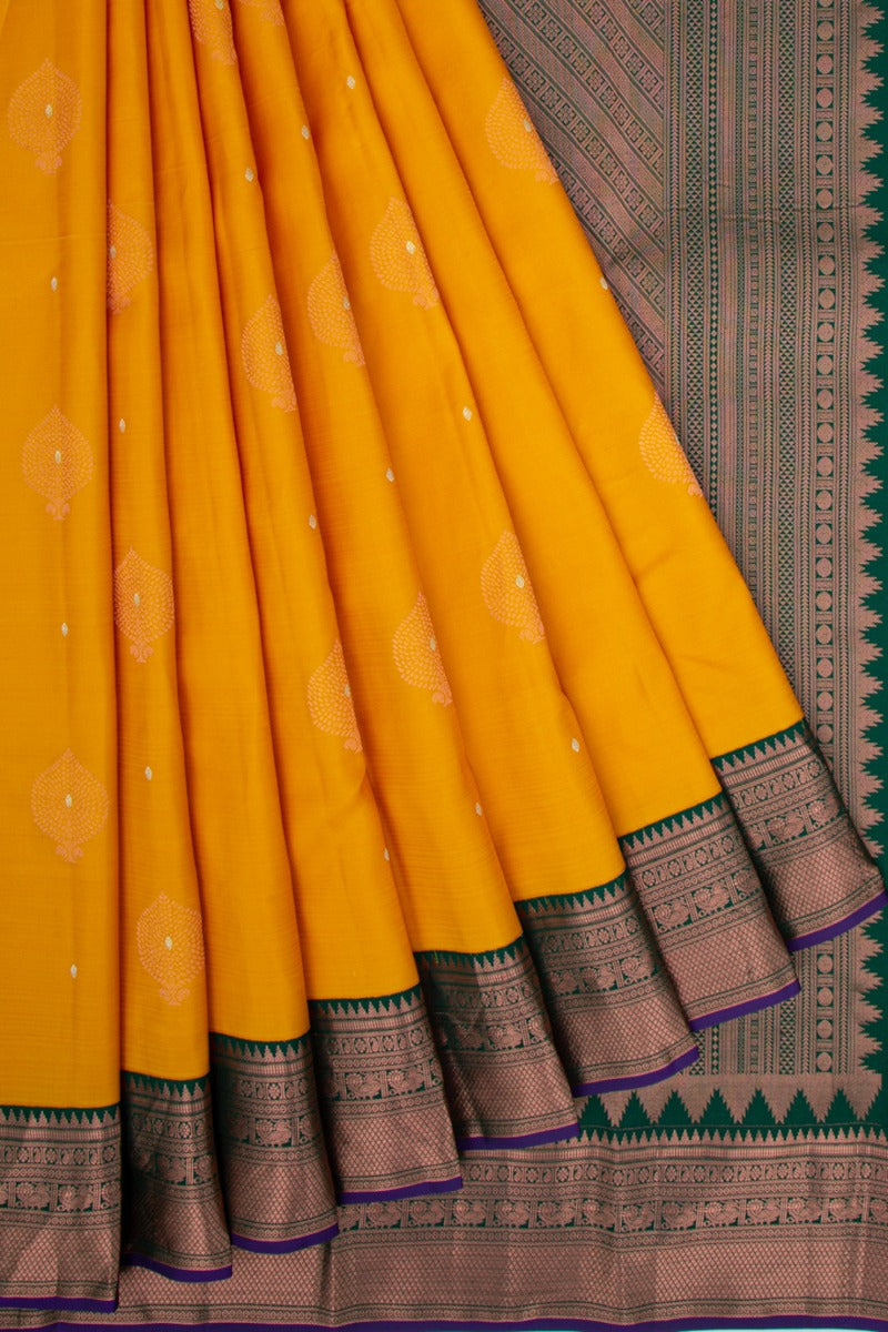 Kanchipuram Silk Butta Mustard Yellow Saree