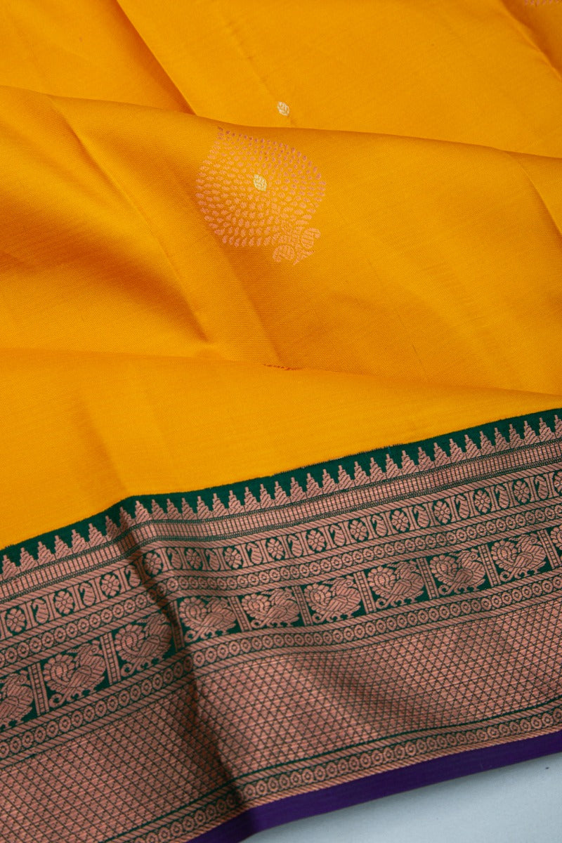 Kanchipuram Silk Butta Mustard Yellow Saree