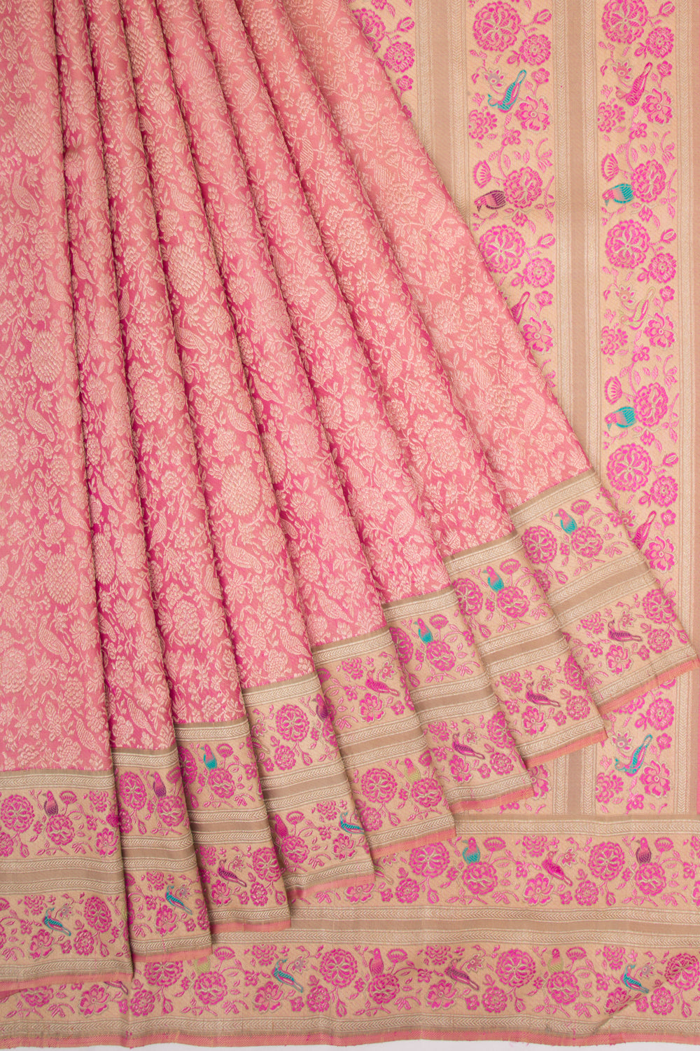 Kanchipuram Silk Tissue Brocade Pink Saree