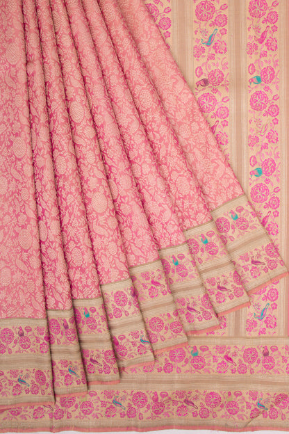 Kanchipuram Silk Tissue Brocade Pink Saree