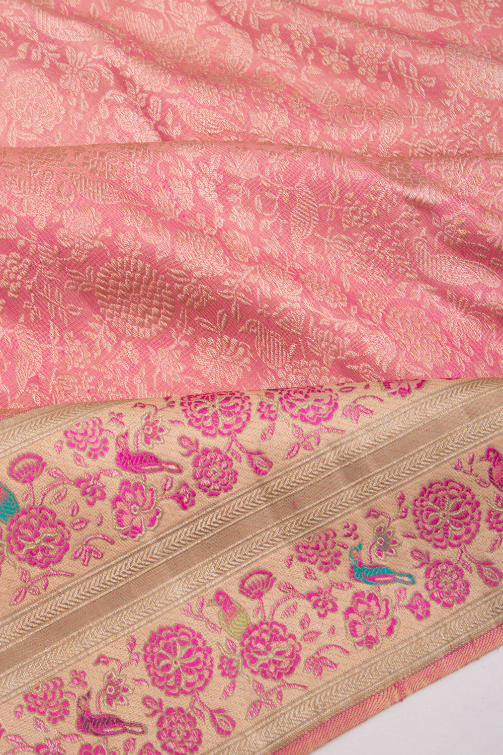 Kanchipuram Silk Tissue Brocade Pink Saree