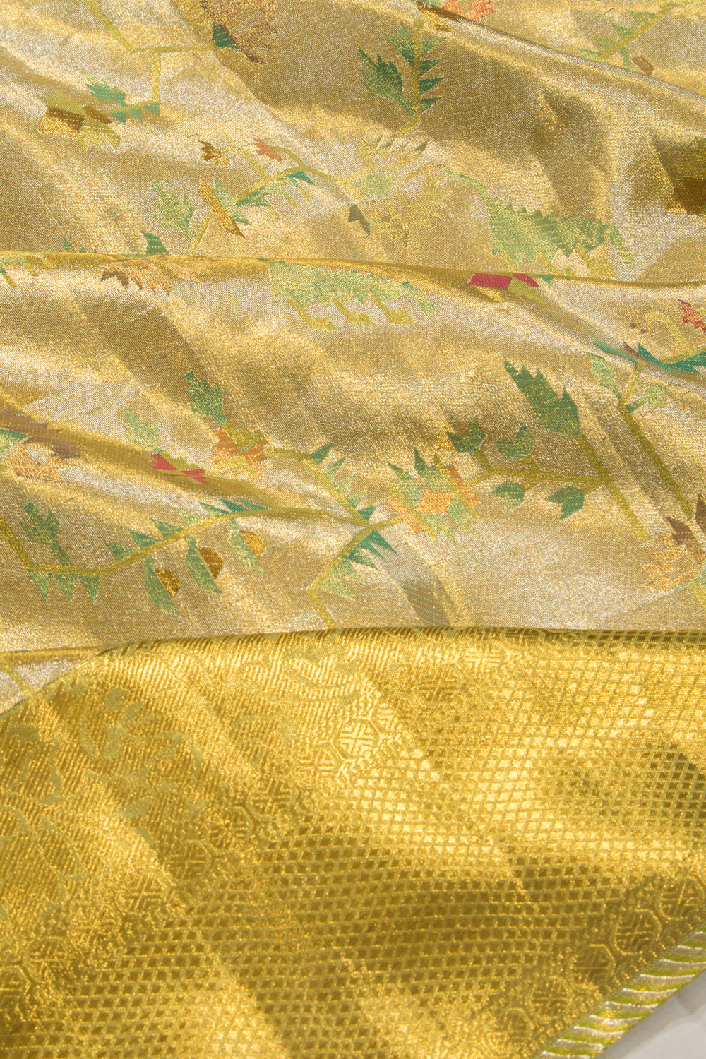 Kanchipuram Silk Tissue Jaal Gold Saree