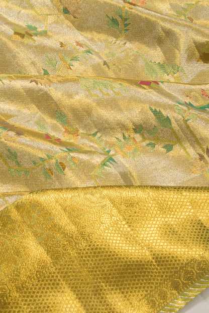 Kanchipuram Silk Tissue Jaal Gold Saree