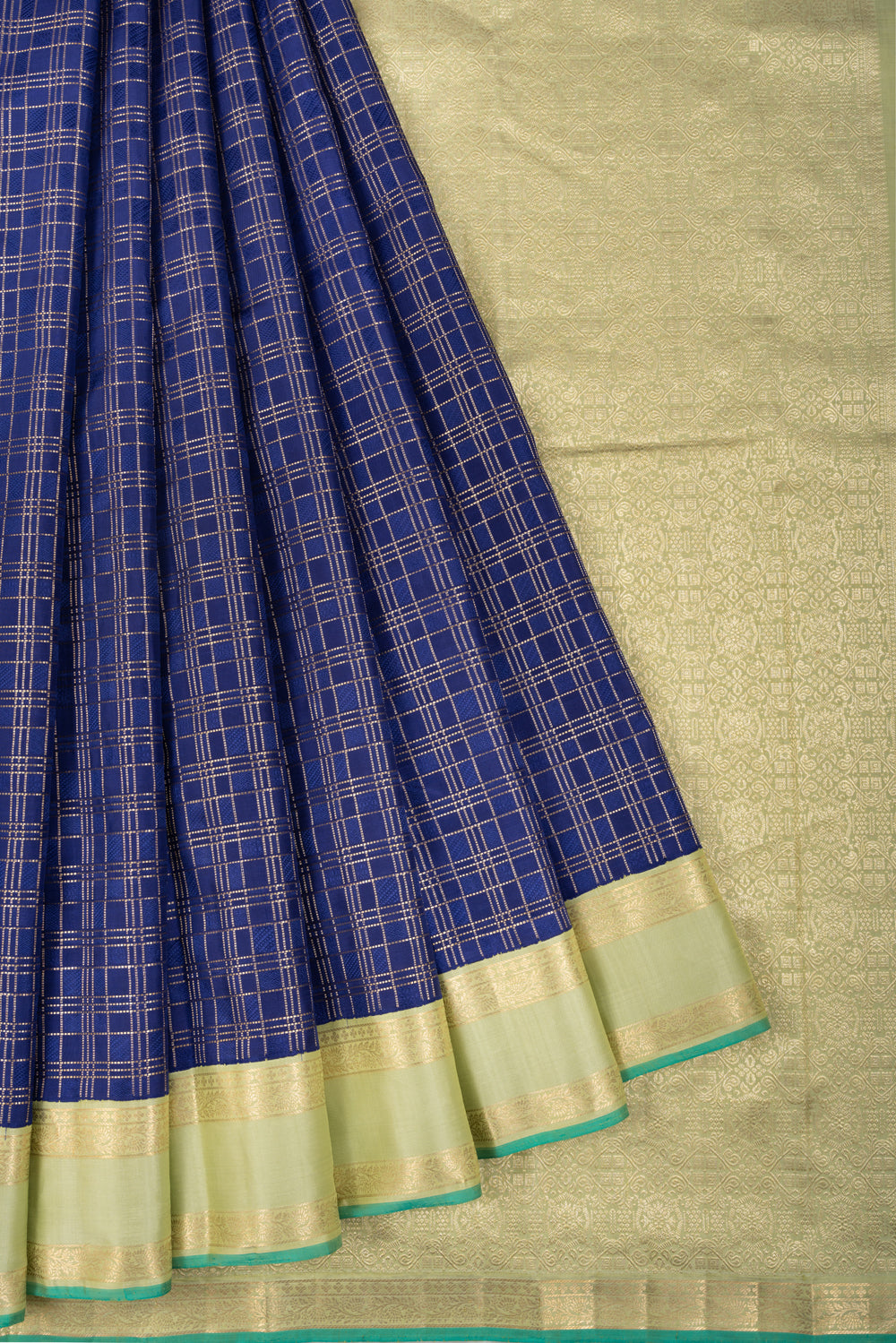 Kanchipuram Silk Checks Dark Blue Saree