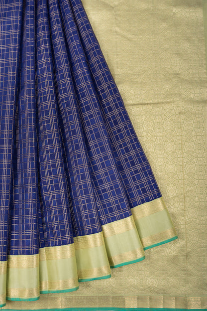 Kanchipuram Silk Checks Dark Blue Saree