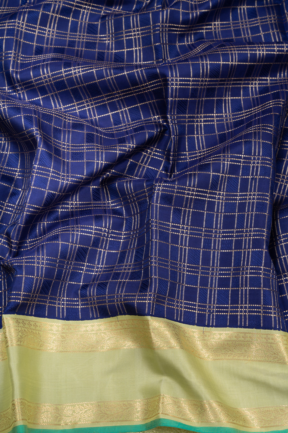 Kanchipuram Silk Checks Dark Blue Saree