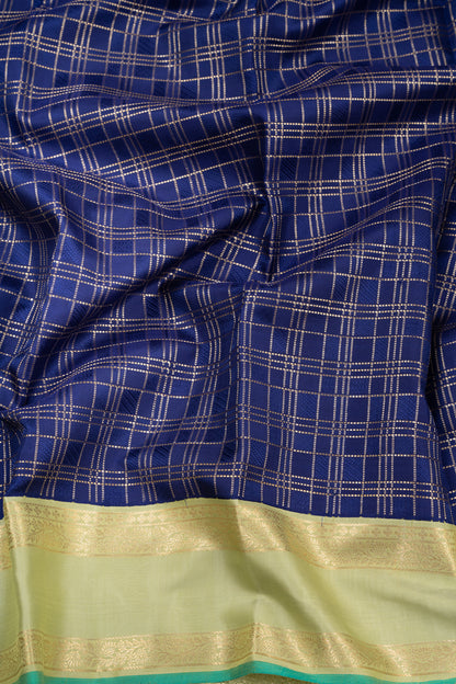 Kanchipuram Silk Checks Dark Blue Saree