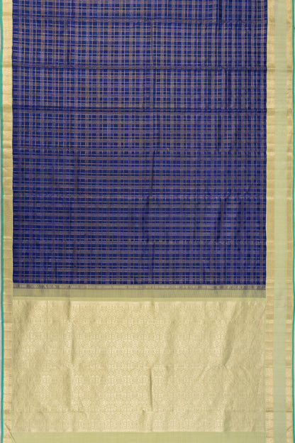 Kanchipuram Silk Checks Dark Blue Saree