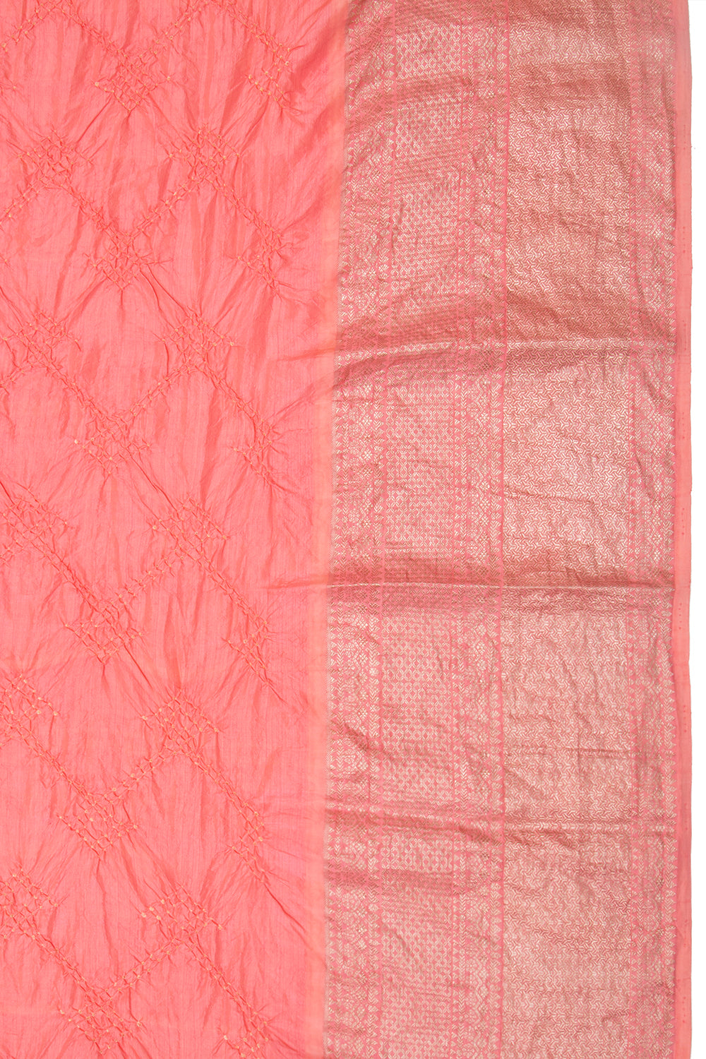 Kanchipuram Silk Bandhani Peach Saree
