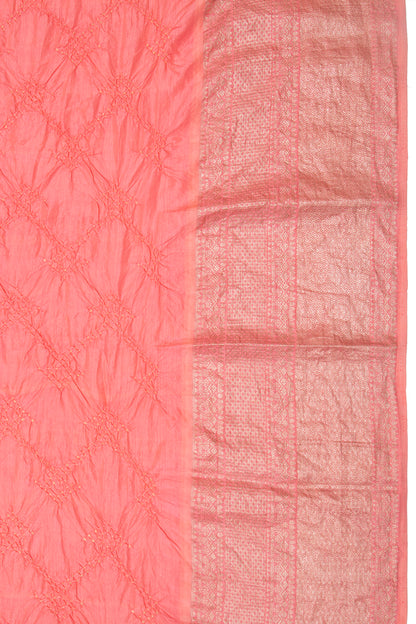 Kanchipuram Silk Bandhani Peach Saree