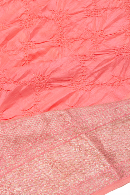 Kanchipuram Silk Bandhani Peach Saree