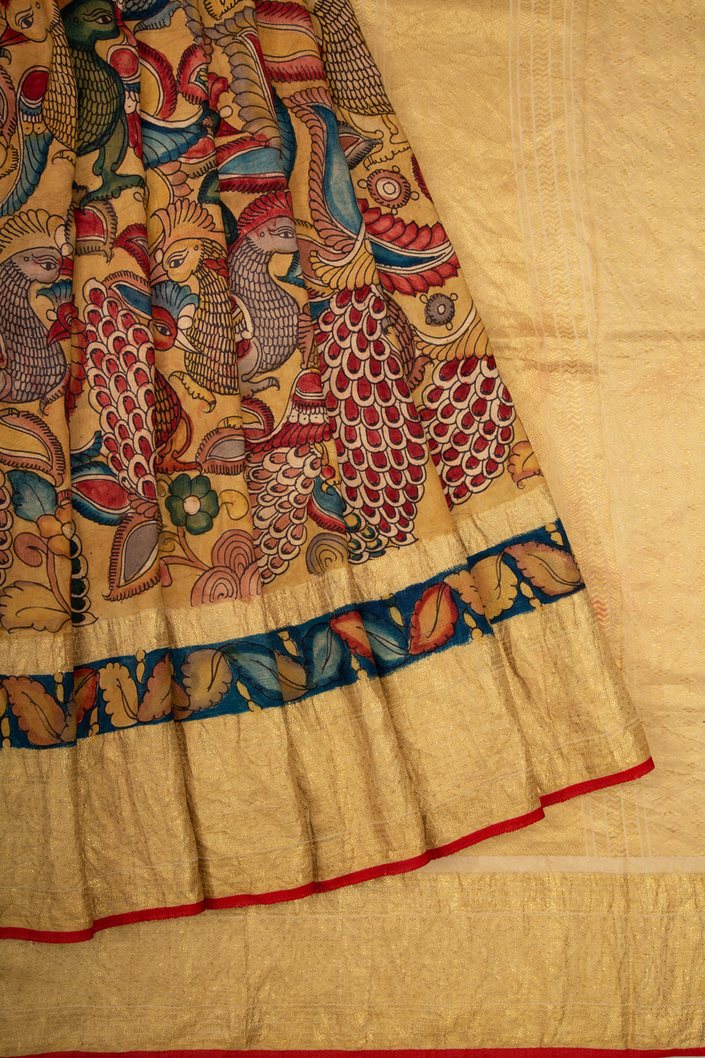 Kanchipuram Silk Kalamkari Yellow Saree