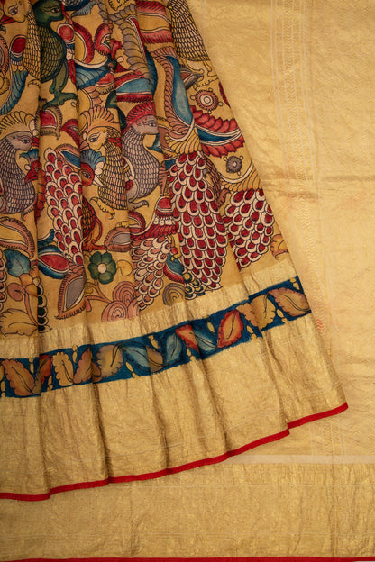 Kanchipuram Silk Kalamkari Yellow Saree