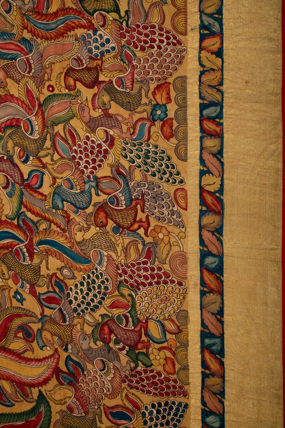 Kanchipuram Silk Kalamkari Yellow Saree