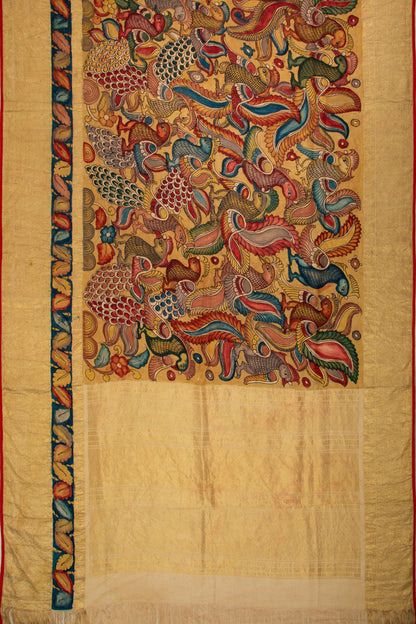 Kanchipuram Silk Kalamkari Yellow Saree