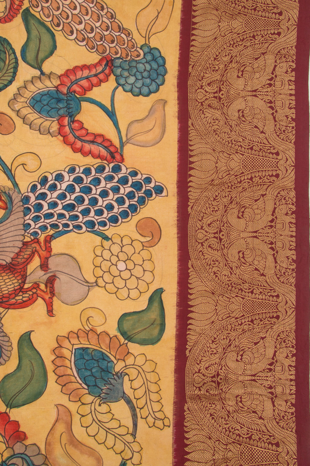 Kanchipuram Silk Kalamkari Cream Saree