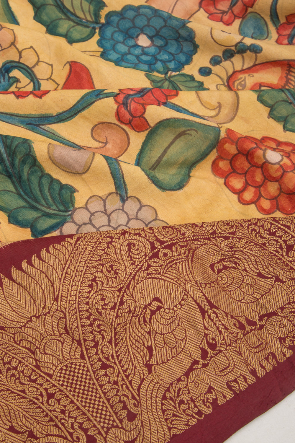 Kanchipuram Silk Kalamkari Cream Saree