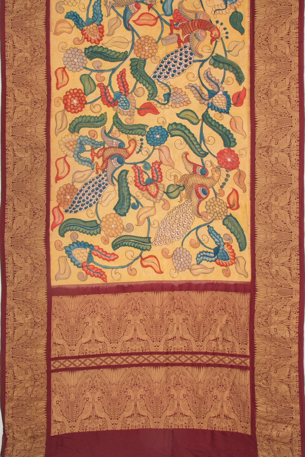 Kanchipuram Silk Kalamkari Cream Saree