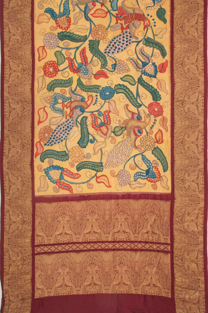 Kanchipuram Silk Kalamkari Cream Saree