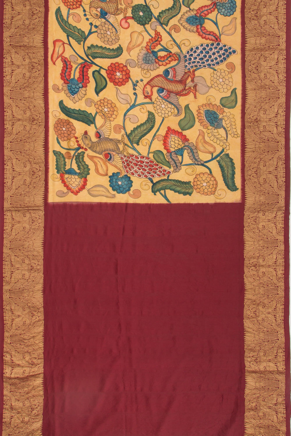 Kanchipuram Silk Kalamkari Cream Saree