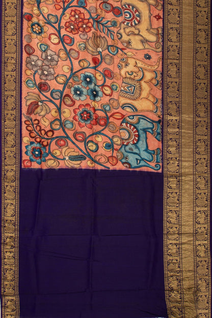 Kanchipuram Silk Kalamkari Peach Saree