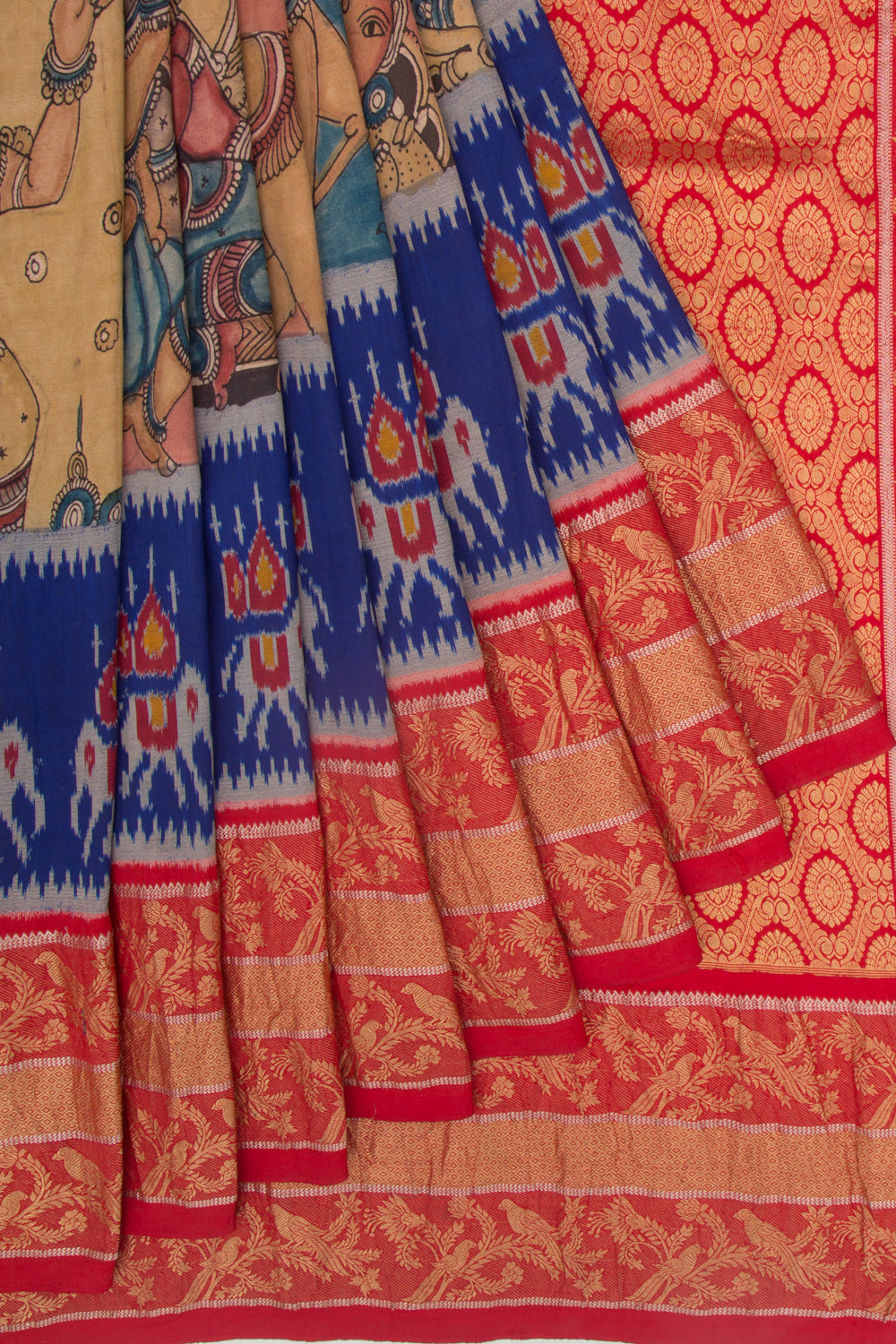 Kanchipuram Silk Kalamkari Peach Saree