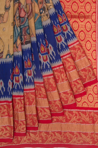 Kanchipuram Silk Kalamkari Peach Saree