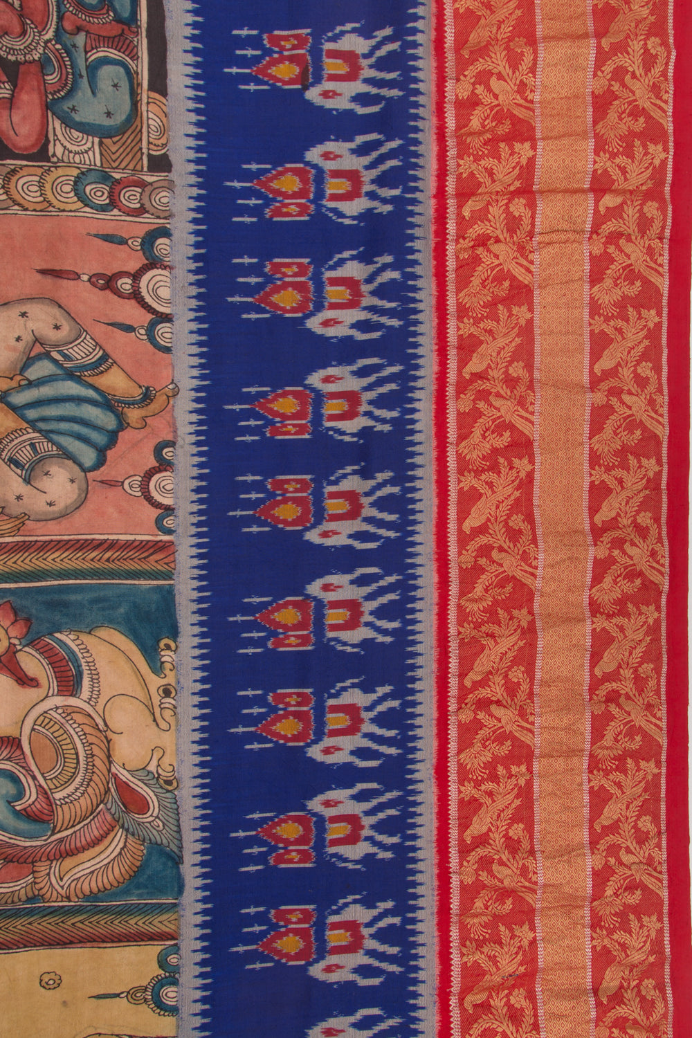 Kanchipuram Silk Kalamkari Peach Saree