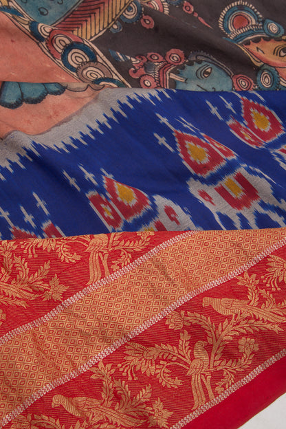 Kanchipuram Silk Kalamkari Peach Saree