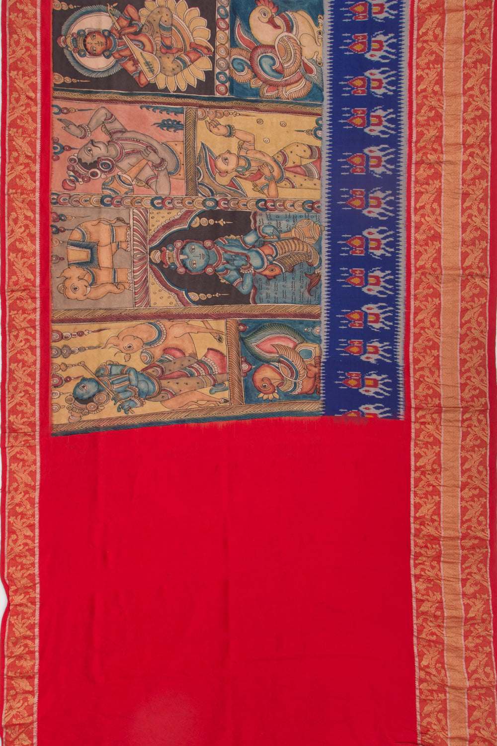 Kanchipuram Silk Kalamkari Peach Saree