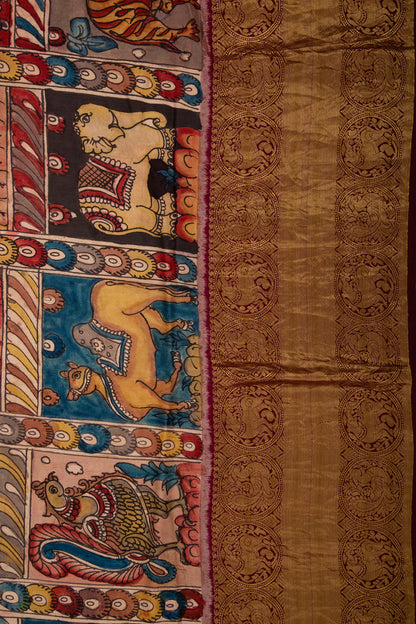 Kanchipuram Silk Kalamkari Multi Colour Saree