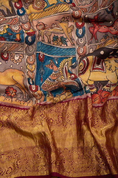 Kanchipuram Silk Kalamkari Multi Colour Saree