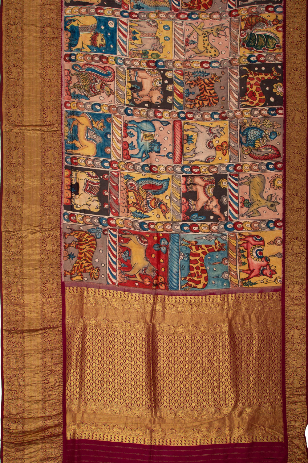 Kanchipuram Silk Kalamkari Multi Colour Saree