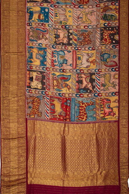 Kanchipuram Silk Kalamkari Multi Colour Saree