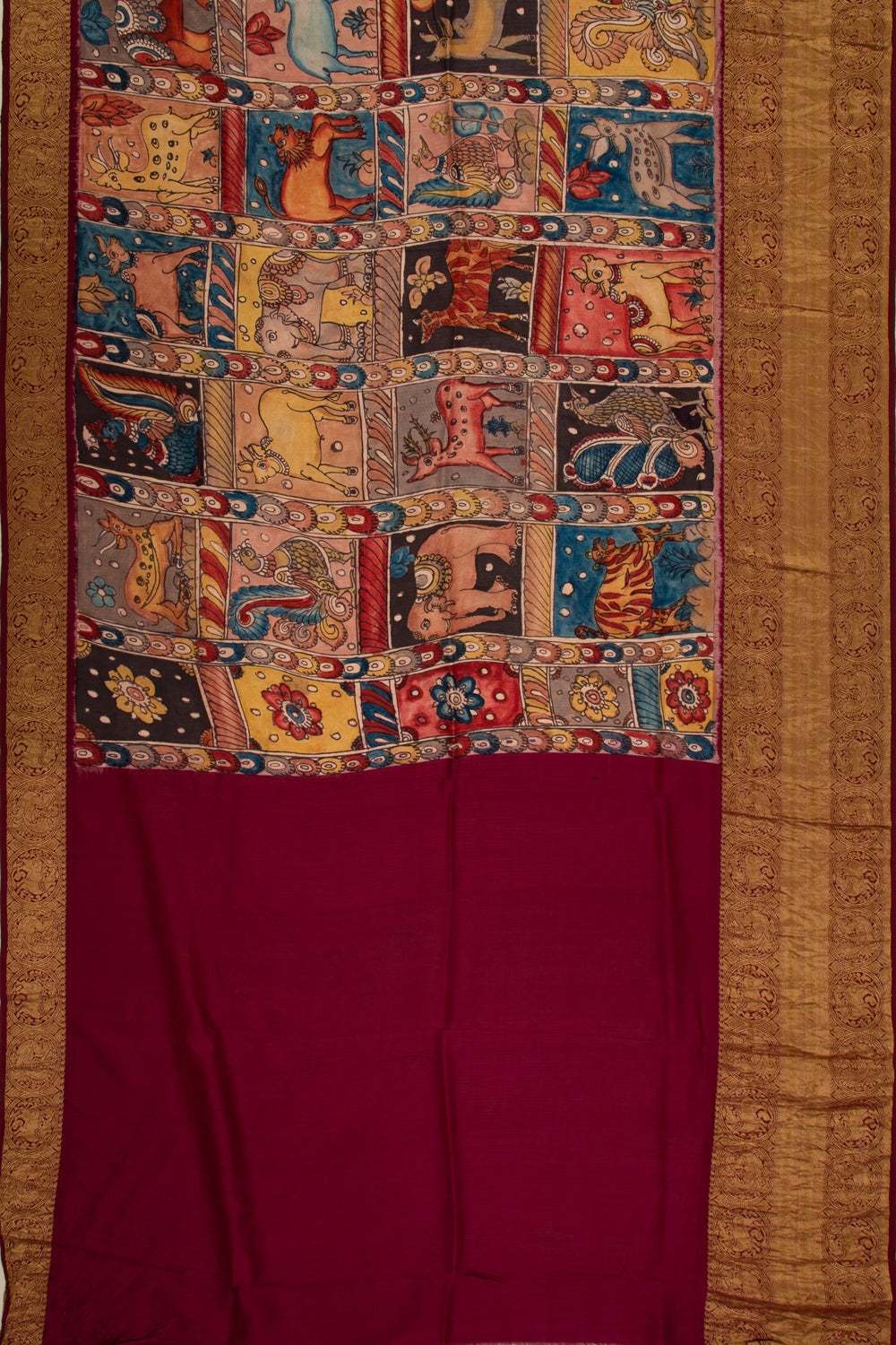 Kanchipuram Silk Kalamkari Multi Colour Saree