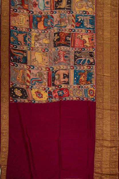 Kanchipuram Silk Kalamkari Multi Colour Saree