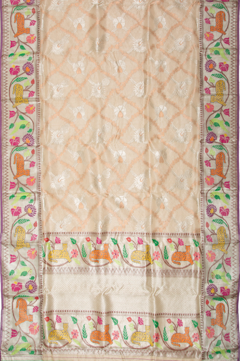 Kota Silk Tissue Jaal Cream Saree