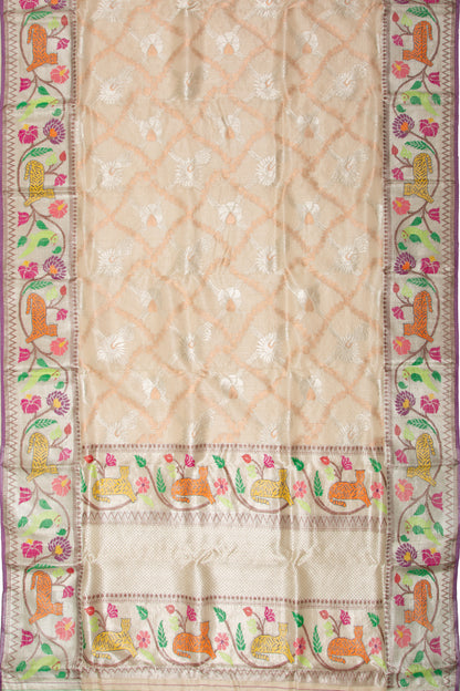 Kota Silk Tissue Jaal Cream Saree