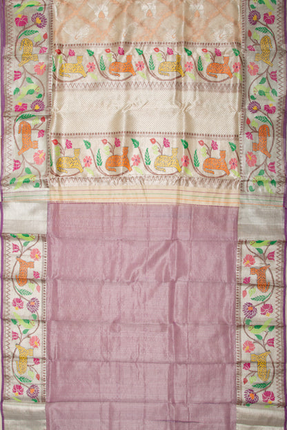 Kota Silk Tissue Jaal Cream Saree