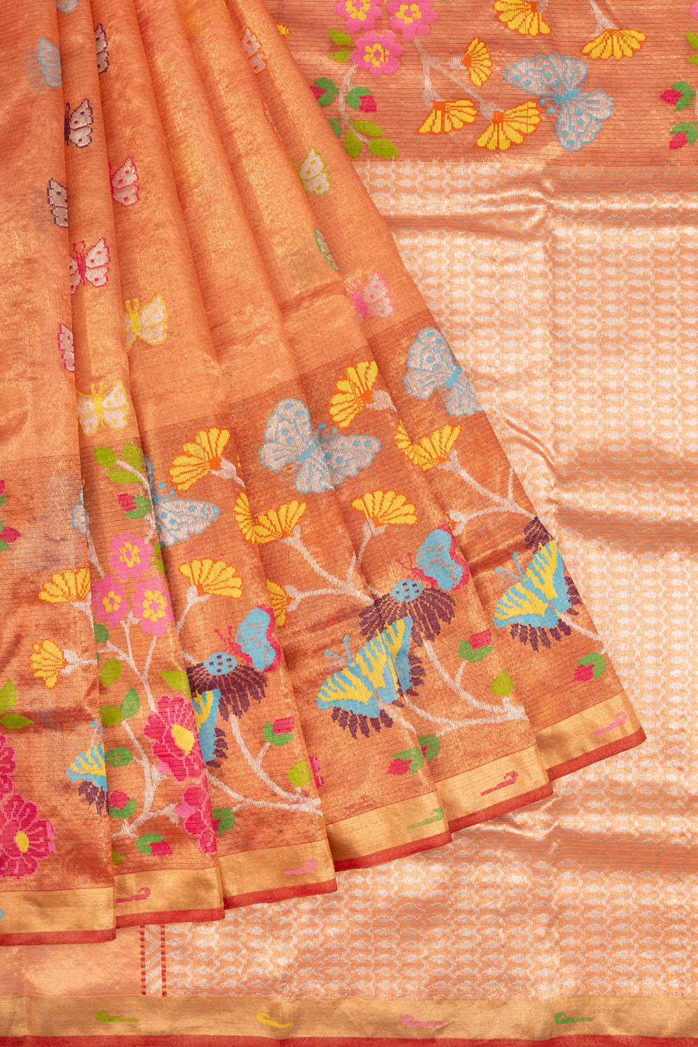 Kota Silk Tissue Butta Brick Red Saree